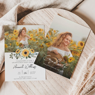 Sunflower Modern Photo Graduation Party Invitation