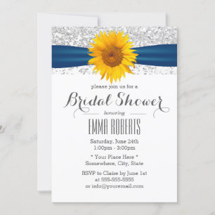 Sunflower Modern Silver Glitter Bridal Shower Invitation