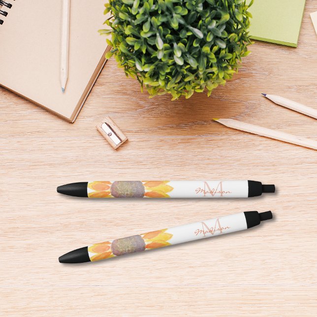 Sunflower Monogram Black Ink Pen (Creator Uploaded)