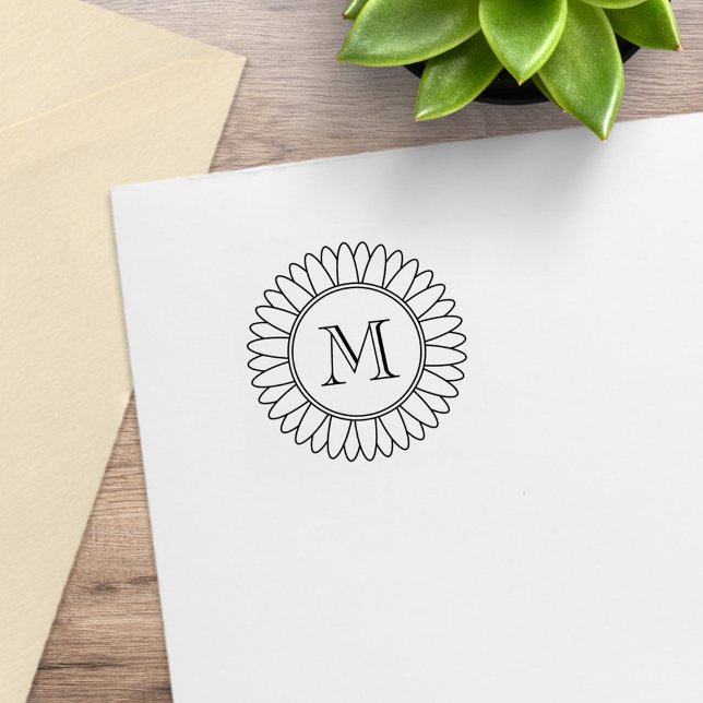 Sunflower Monogram Initial 1x1 Rubber Stamp (Creator Uploaded)