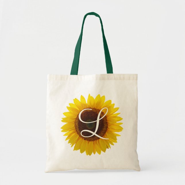 Sunflower Monogram Initial One-Side Image Tote Bag (Front)
