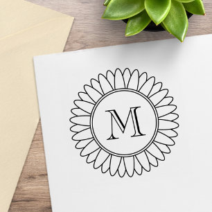Sunflower Monogram Initial Rubber Stamp