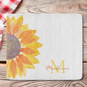 Sunflower Monogram Name Cutting Board
