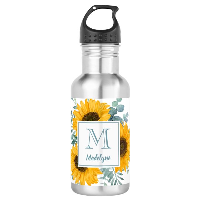 Sunflower Monogram Name Personalised 710 Ml Water Bottle (Front)