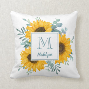 Sunflower Monogram Name Personalised Floral Cushion