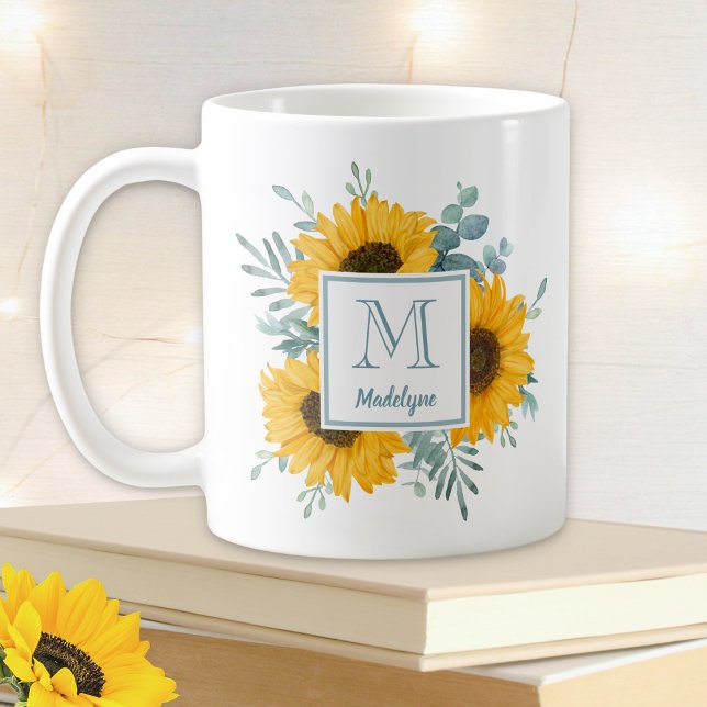 Sunflower Monogram Name Personalized Coffee Mug (Creator Uploaded)