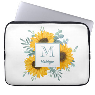 Sunflower Monogram Name Personalized Laptop Sleeve
