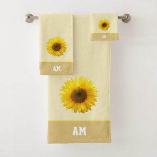 Sunflower & Monogram on Light Beige Bath Towel Set