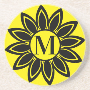Sunflower Monogram Sandstone Coaster