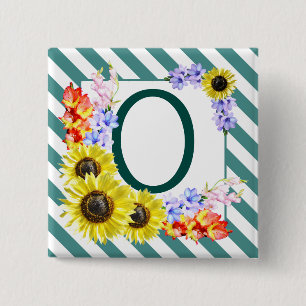 Sunflower Monogram Teal Stripes 15 Cm Square Badge