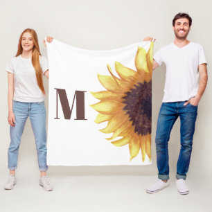 Sunflower Monogram White Fleece Blanket