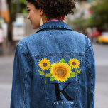 Sunflower Monogram Women's Wedding Attire Denim Jacket<br><div class="desc">Elevate your wedding attire with our "Sunflower Monogram Women's Wedding Attire Denim Jacket." This exquisite jacket is designed to add a touch of personalisation and charm to your special day. The centerpiece of this design is a delicate sunflower monogram, custom-made to feature your unique initials. The jacket offers a versatile...</div>