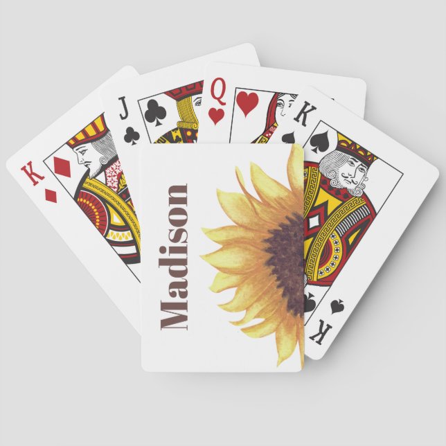 Sunflower Monogram Yellow White Rustic Boho Chic Playing Cards (Back)