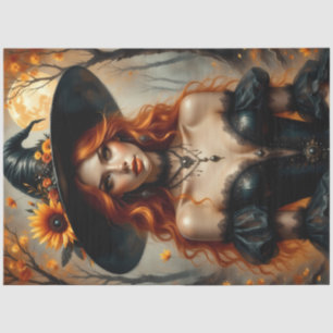 Sunflower Moon Witch Fiery Red Hair in Gothic Lace Tissue Paper
