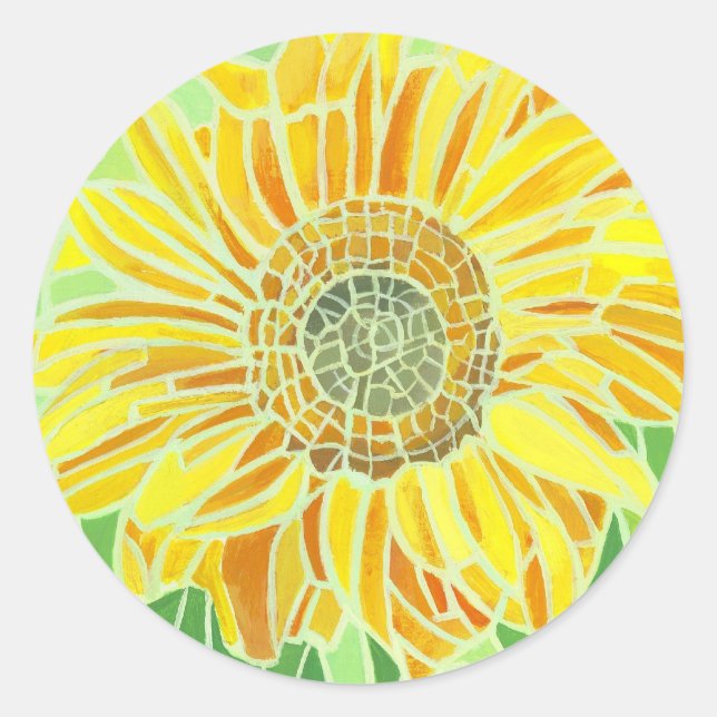 Sunflower Mosaic Design Classic Round Sticker (Front)