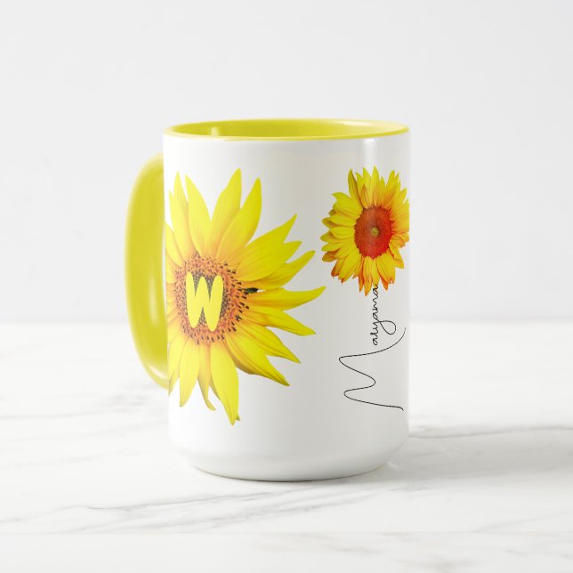 Sunflower Mug | Monogram Mug & Personalised Name (Front Left)