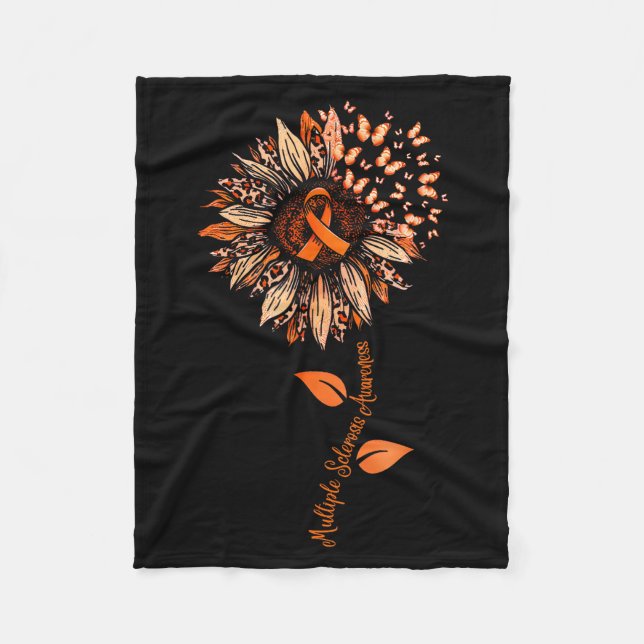 Sunflower Multiple Sclerosis Awareness Orange Ribb Fleece Blanket (Front)