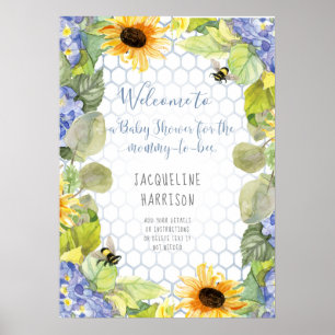Sunflower Mummy to Bee Bumblebee Blue Hydrangea Poster