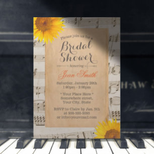 Sunflower & Music Sheet Vintage Bridal Shower Invitation