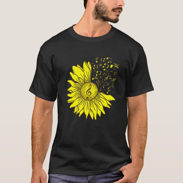 Sunflower Musical Instrument Music Notes Flower  M T-Shirt (Front)