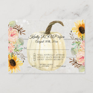 Sunflower n Pink Floral Rustic Pumpkin Wood RSVP  Invitation