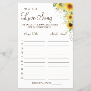 Sunflower Name that love song shower game card