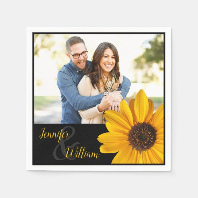 Sunflower napkin with couple's name & photo (Front)