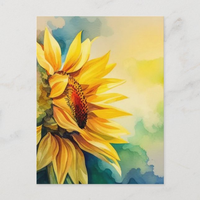 Sunflower, natural scenery, watercolor art, flower postcard (Front)