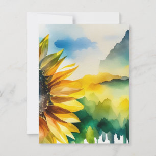 Sunflower, natural scenery, watercolor art postcard
