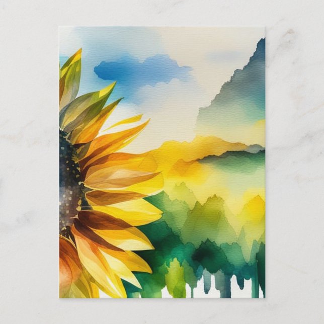Sunflower, natural scenery, watercolor art postcard (Front)