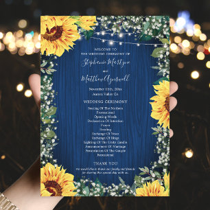 Sunflower Navy Babys Breath Lights Wedding Program