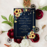 Sunflower Navy Blue Burgundy Wood Floral Wedding Invitation<br><div class="desc">Create the perfect wedding invitation with this warm, trendy sunflower, navy blue and burgundy watercolor floral designs, burgundy and navy blue wood backgrounds, sweet string lights and hand lettered script typography. Contact designer for matching products. Thank you sooo much for supporting our small business, we really appreciate it! We are...</div>