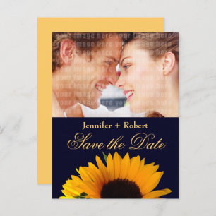 Sunflower Navy Blue Custom Photo Save the Date Announcement Postcard