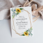 sunflower navy blue floral geometric wedding invitation<br><div class="desc">A Sunflower Floral design with a geometric frame with text in the middle. The sunflowers, white blooms, blue flowers and green eucalyptus are perfect for your rustic, country summer and fall wedding themes. You can change the wording, text size, colour and font on this template. The Navy background can also...</div>