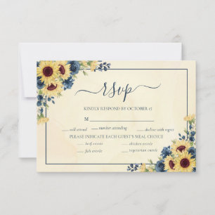 Sunflower Navy Blue Floral Meal Choices  RSVP Card