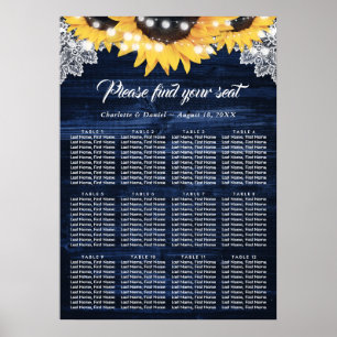 Sunflower Navy Blue Wood Wedding Seating Chart 12