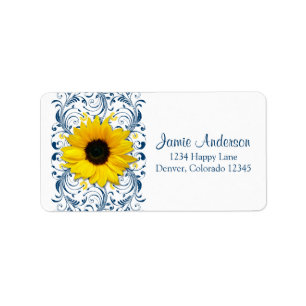 Sunflower Navy Floral Wedding Return Address Label