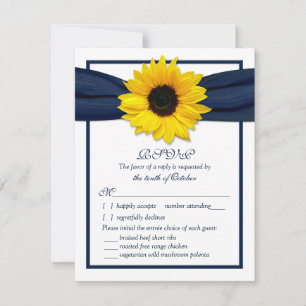 Sunflower Navy Ribbon Wedding Meal Choice RSVP Card