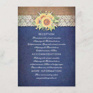 Sunflower Navy Wedding Information Guest Card