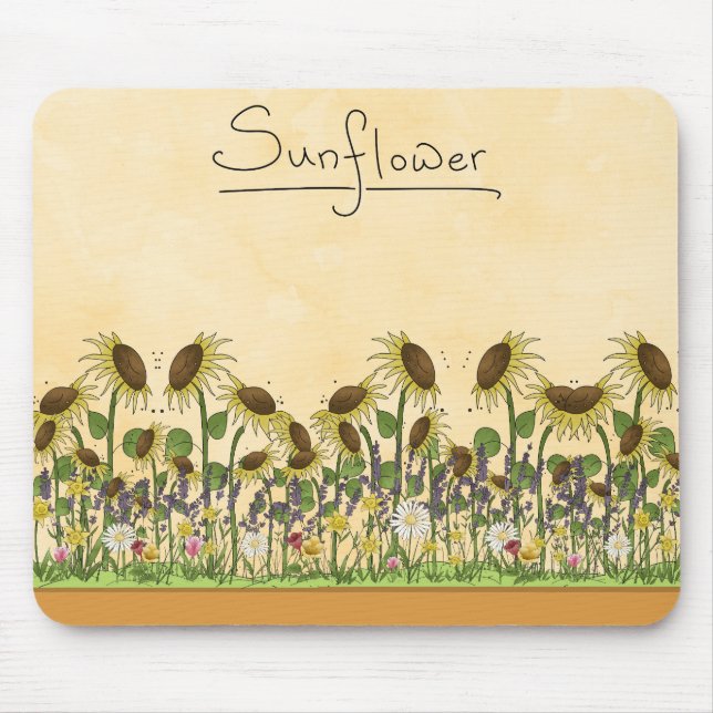 Sunflower Neutral Earth Tone Garden Yellow Country Mouse Pad (Front)