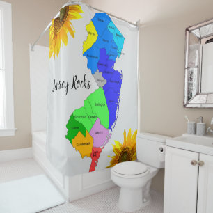Sunflower New Jersey Maps Counties Shower Curtain