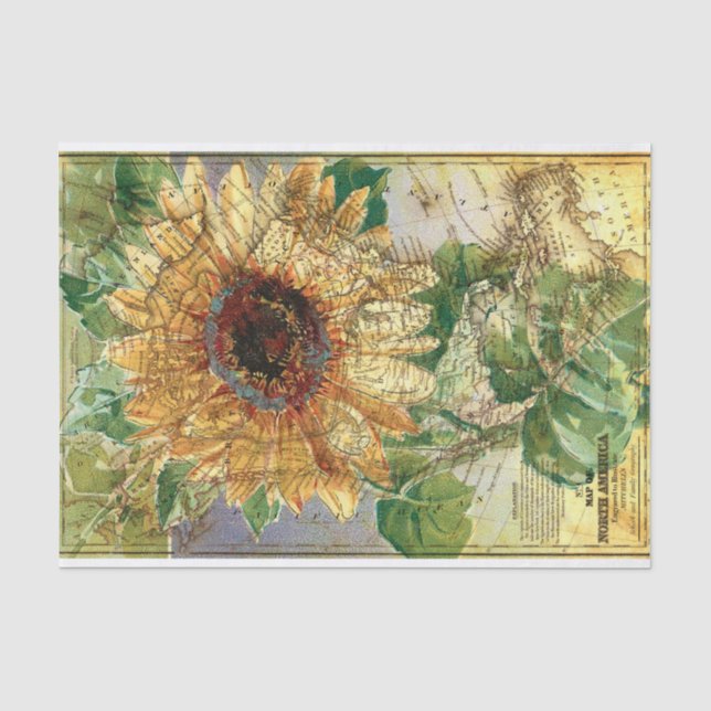 Sunflower North American Map Decoupage Tissue Pape Paper (Front)