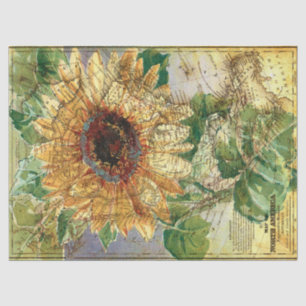 Sunflower North American Map Decoupage Tissue Paper