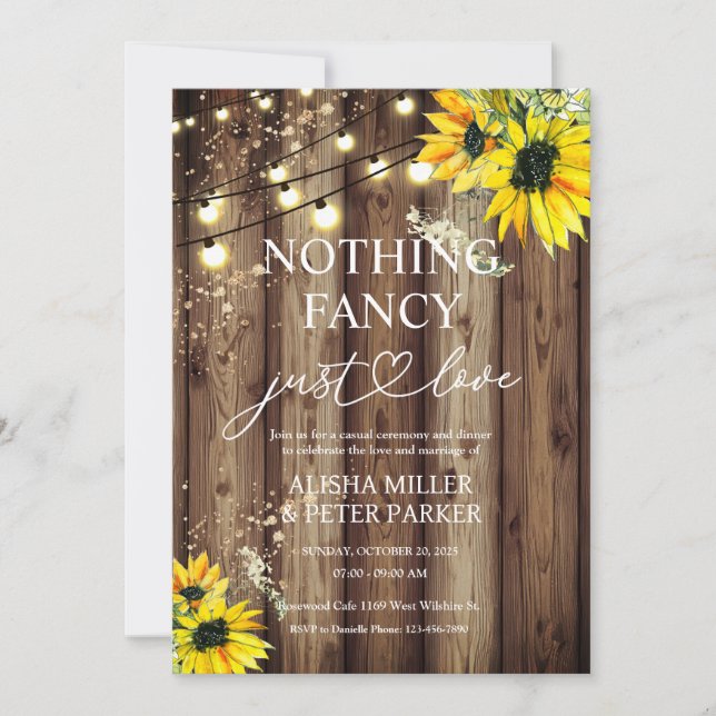 Sunflower Nothing Fancy Just Love Wedding Invitate Save The Date (Front)