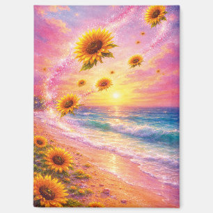 Sunflower Ocean Dream: Sunset on the Beach Magnet