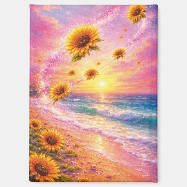 Sunflower Ocean Dream: Sunset on the Beach Magnet (Front)