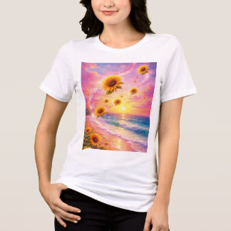 Sunflower Ocean Dream: Sunset on the Beach Tri-Blend Shirt