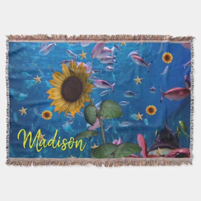 Sunflower Ocean Fish Throw Blanket (Front)