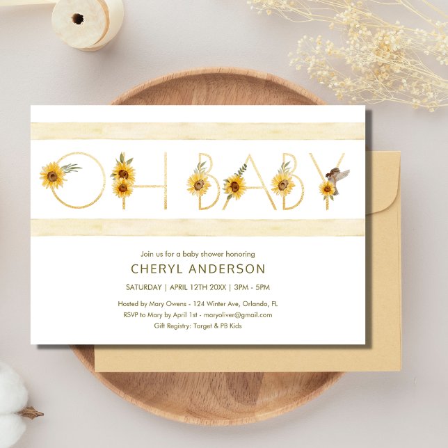 Sunflower Oh Baby Baby Shower Party  Invitation (Sunflower Oh Baby Baby Shower Party Invitation)