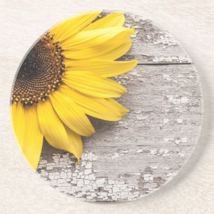 Sunflower on a Wooden Table Coaster
